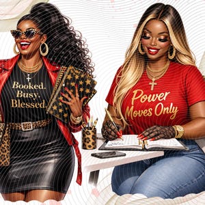 Curvy Leopard Luxe CEO Planner,Black Girl Boss Lady Clipart,Plus Size Woman, Wealth Era Aesthetic,Goodnotes sticker,African American png image 9