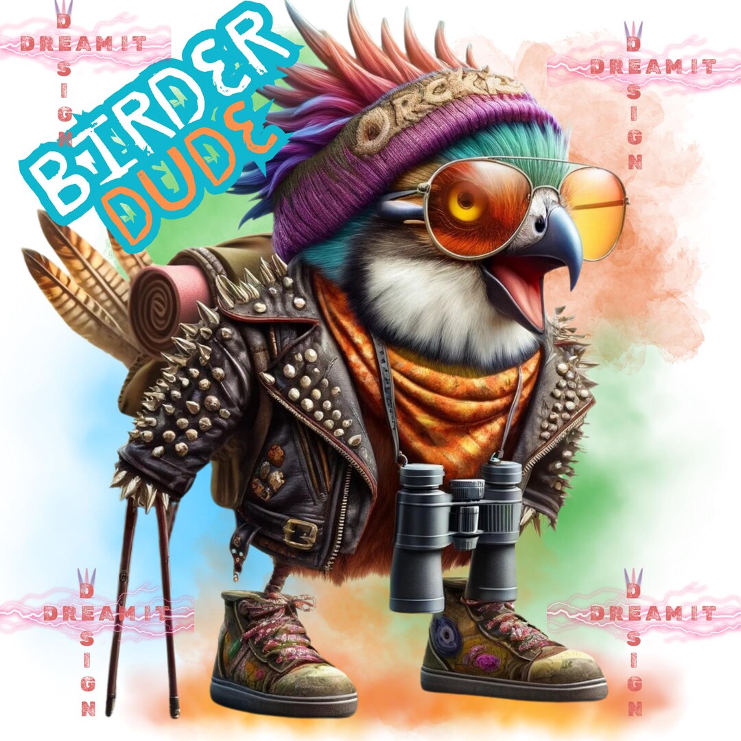 Birder Dude Png,funny Birdwatching Clipart,rocker Bird,bird Nerd Png ...