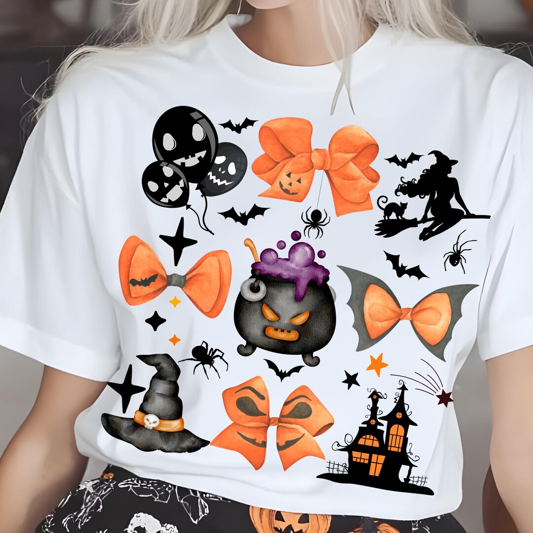 Cute Halloween Bow Clipart Bundle,kawaii Witch Cauldron Digital ...
