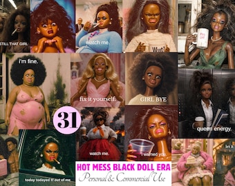 Hot Mess Black Doll Era Bundle,Chaotic Afro Doll,Unhinged Black Girl Aesthetic, Funny Meme Dolls,Burnout Queen PNG,Disgusted Afro Doll Meme
