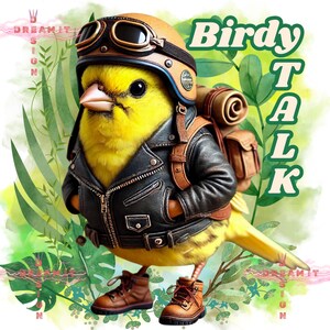 Birdy Talk PNG, lustige Vogeluhr Clipart, coole Hipster Vogel Kunst, Rocker Vogel Sublimation, Kanarienvogel Png, Vogelliebhaber Geschenk, Ornithologie PNG, Vogel Nerd