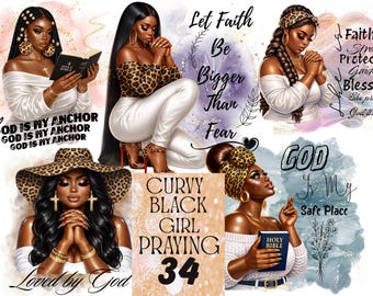 Black Curvy Girl Praying PNG Bundle,Christian Black Woman Clipart,Faith Prayer Girl PNG,Bible Woman Sublimation,Christian Faith PNG Bundle
