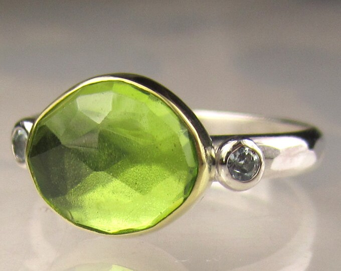 Rose Cut Peridot and Aquamarine Ring 18k Gold and Sterling Etsy