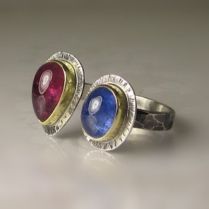 Tanzanite and Pink Tourmaline Ring, Open Tanzanite Tourmaline Ring, 18k Gold and Sterling Silver, Size 8 image 5