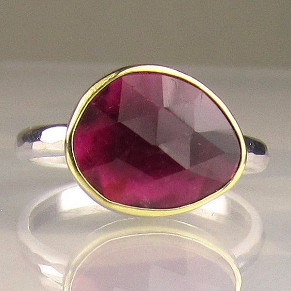 Rose Cut Pink Tourmaline Ring - 18k Gold and Sterling