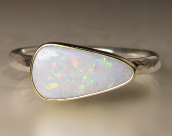 Opal Ring, Boulder Opal Ring, Australian Opal Ring, 18k Gold and Sterling Silver