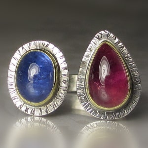 Tanzanite and Pink Tourmaline Ring, Open Tanzanite Tourmaline Ring, 18k Gold and Sterling Silver, Size 8 image 2