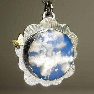 Plume Agate Pendant, Cloud Stone Pendant Necklace, Cloud Agate Necklace, 18k Yellow Gold and Sterling Silver image 5