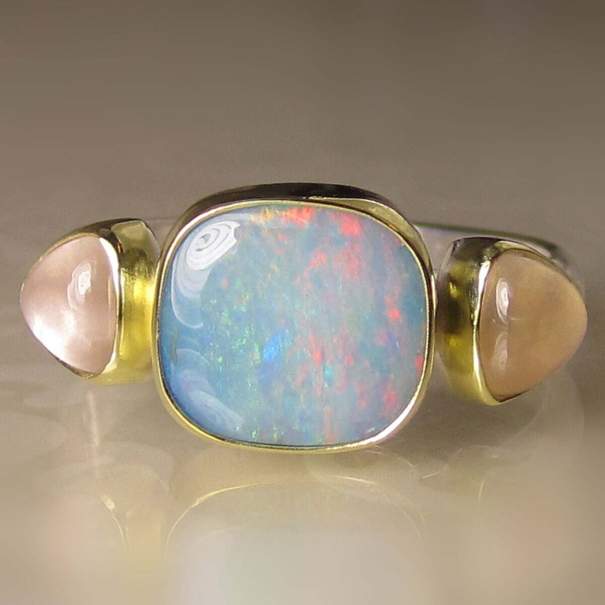 Boulder Opal and Rose Quartz Ring Opal 