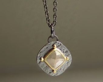 Rose Cut Diamond Pendant, Diamond Pendant, Natural Diamond Necklace, Diamond Slice Pendant, 18k Gold and Silver