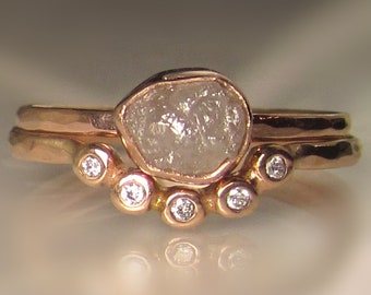 Rough Diamond Engagement Ring, 14k Rose Gold Rough Diamond Ring, Raw Diamond Engagement Ring, Hammered Raw Diamond Ring