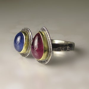 Tanzanite and Pink Tourmaline Ring, Open Tanzanite Tourmaline Ring, 18k Gold and Sterling Silver, Size 8 image 9