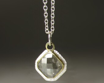 Rose Cut Diamond Pendant, Diamond Pendant, Natural Diamond Necklace, Diamond Slice Pendant, 18k Gold and Sterling Silver, 1.26cts