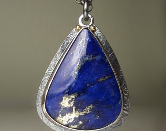 Lapis Lazuli Pendant, Lapis Pendant, Granulated Lapis Pendant, 18k Gold and Sterling Silver