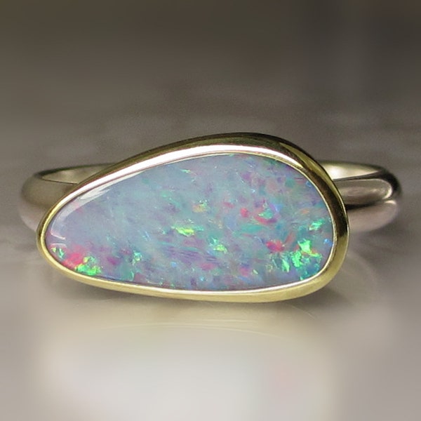 Opal Ring, Boulder Opal Ring, Australian Opal Ring, Blue Opal Ring, Multicolor Opal Ring, 18k Gold and Sterling Silver