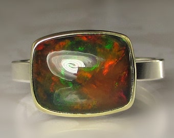 Black Opal Ring, Black Ethiopian Opal Ring, Solid Opal Ring, Sterling Silver and 18k Gold