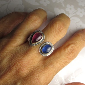 Tanzanite and Pink Tourmaline Ring, Open Tanzanite Tourmaline Ring, 18k Gold and Sterling Silver, Size 8 image 4
