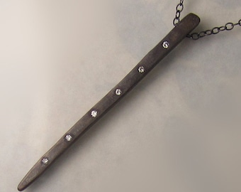 Diamond Spike Pendant, Diamond Necklace in Oxidized Sterling Silver