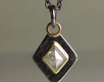 Rose Cut Diamond Pendant, Diamond Pendant, Natural Diamond Necklace, Geometric Diamond Pendant, 18k Gold and Silver