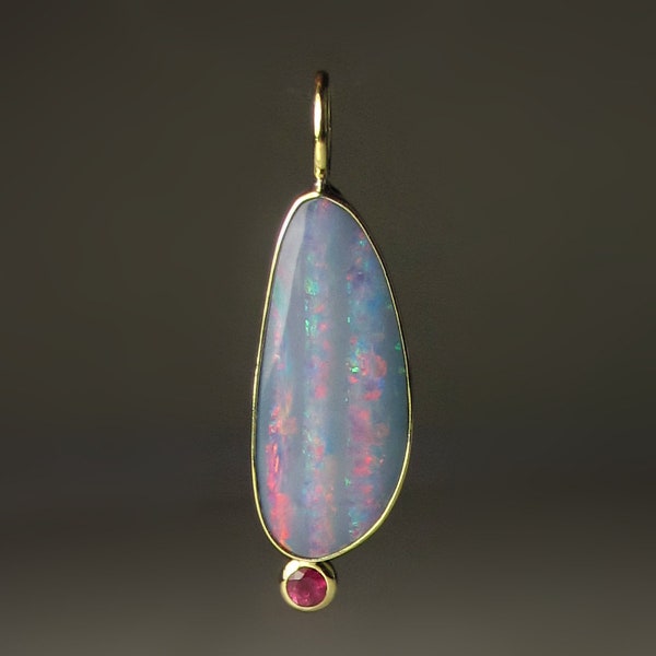 Opal Pendant, Boulder Opal Pendant, Australian Boulder Opal Pendant, Opal Pink Sapphire Pendant, 18k Gold and Sterling Silver