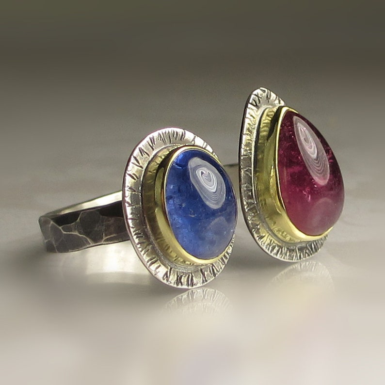 Tanzanite and Pink Tourmaline Ring, Open Tanzanite Tourmaline Ring, 18k Gold and Sterling Silver, Size 8 image 8