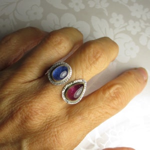 Tanzanite and Pink Tourmaline Ring, Open Tanzanite Tourmaline Ring, 18k Gold and Sterling Silver, Size 8 image 3