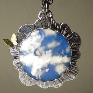 Plume Agate Pendant, Cloud Stone Pendant Necklace, Cloud Agate Necklace, 18k Yellow Gold and Sterling Silver image 2