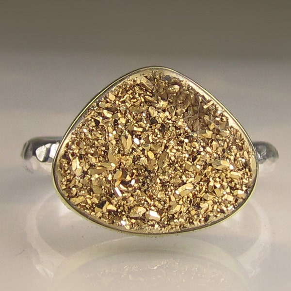 Golden Ring Drusy - or 18 carats et en argent Sterling - bague Cocktail