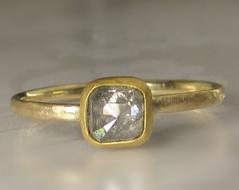 Diamant Verlobungsring mit Rosenschliff Diamant, Salz und Pfeffer Diamant Ring, 22k und 14k Gelbgold