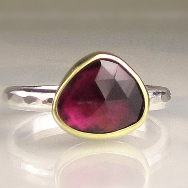 Rose Cut Pink Tourmaline Ring - 18k Gold and Sterling