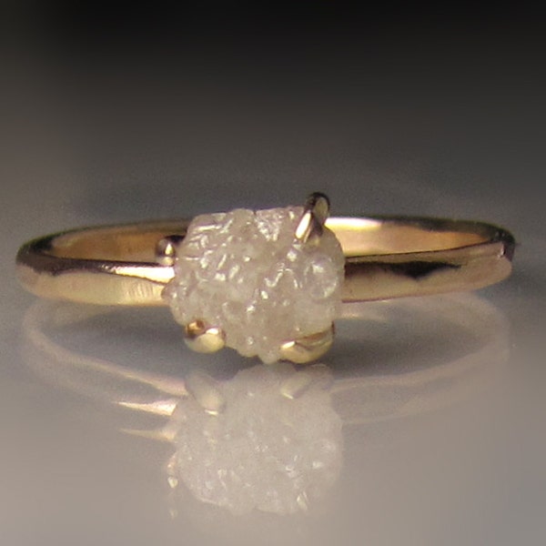 Raw Diamond Engagement Ring, 14k and 10k Yellow Gold Rough Diamond Ring, White Raw Diamond Ring