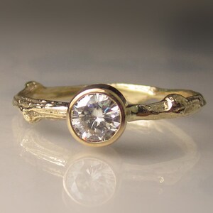 Forever One Moissanite Twig Engagement Ring in 14k Yellow Gold, Gold Moissanite Engagement Ring