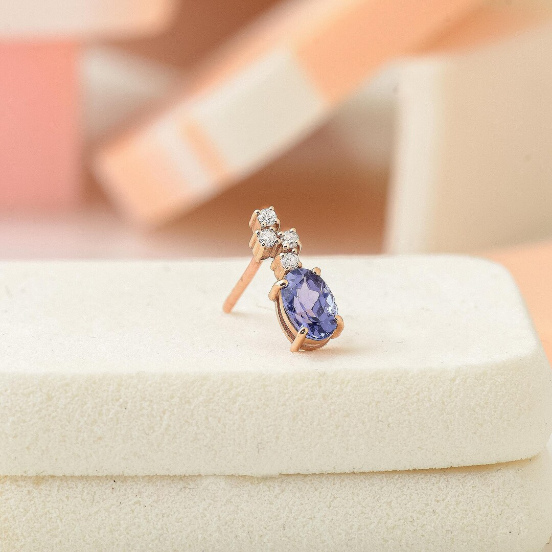 Pear Cut Blue Sapphire Solid Gold Dainty Diamond Earring, Natural ...