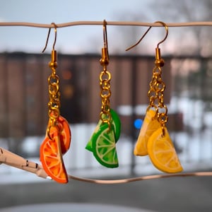 Dangling Citrus Fruit Slice Earrings// Lemon, Lime, and Orange Sliced Polymer Clay Earrings