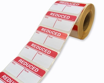 51 x 24mm Reduced - Was/Now Retail Labels/Stickers - Shops , Market Traders, Butchers, Clothing, Sale Items, Reduced Price Stickers
