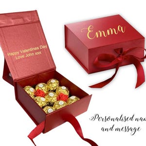 Personalised red valentines day gift box Ferrero Rocher chocolate custom gold box