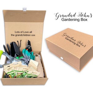 Scatola regalo personalizzata per giardinaggio da uomo di grandi dimensioni, regalo di Natale per papà e nonno, semi e guanti da giardino