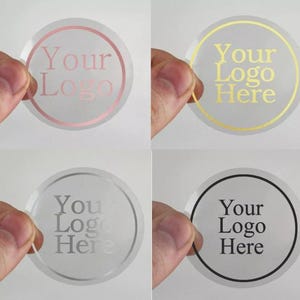 100 x Clear round 31mm 45mm 50mm 65mm 90mm stickers silver gold rose gold shiny foil logo transparent labels business stickers