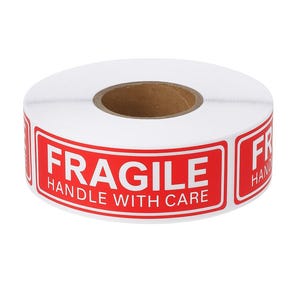Fragile Stickers – 1&quot; x 3&quot; Red Warning Labels, Handle with Care – Strong Adhesive Packing Labels for Shipping Boxes Fragile Stickers Mailing
