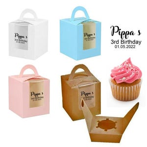 Scatole per cupcake singole personalizzate, scatole con finestra, scatole da asporto per feste di compleanno, matrimoni, battesimi