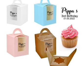 Cajas para cupcakes individuales personalizadas, cajas con ventana para fiestas de cumpleaños, bodas, bautizos, cajas para llevar