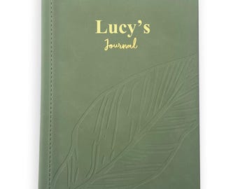 Personalized A5 Green Leaf Journal, PU Leather Notebook