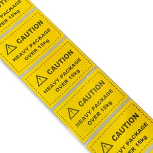Etichette di avvertimento per pacchi pesanti di colore giallo brillante da 76 mm x 51 mm per venditori Amazon FBA - Oltre 15 kg