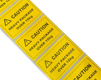76mm x 51mm Bright Yellow Caution Heavy Package Labels for Amazon FBA Seller Stickers - Over 15kg