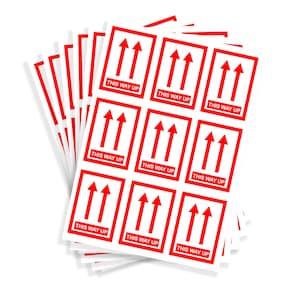 Confezione da 72 adesivi "This Way Up" – Etichette di carta da 64 mm x 46 mm per scatole e imballaggi – Etichette di spedizione a freccia per pacchi, traslochi e articoli fragili