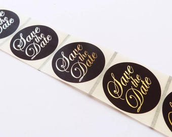 100 black and gold 45mm round save the date stickers for invitations envelopes and seals