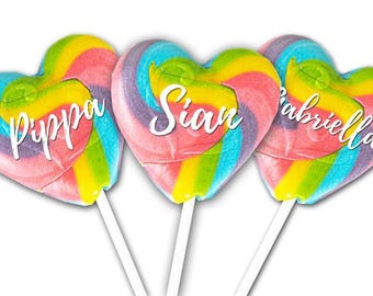Rainbow Lollipops Personalised printed white name party favour girls party unicorn colour baby shower hen party