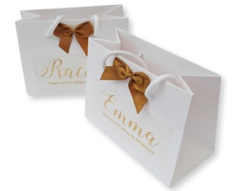 Personalized Gold Foil Gift Bag, White Wedding Favor