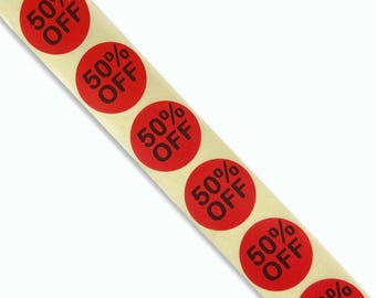 50% Off Sale Labels, 25mm Red Retail Stickers, 100 Pack