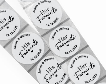 45mm White personalised round his favorite her favourite wedding stickers favour party bag seals treats